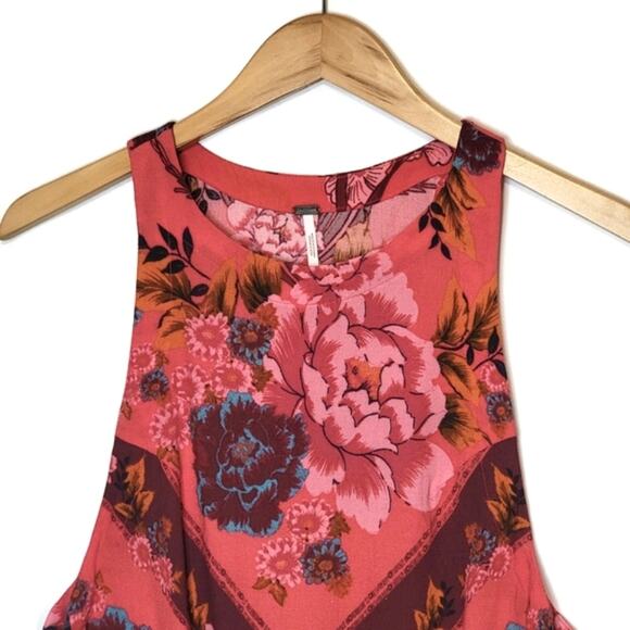 Free People Floral Scoop Neck Sleeveless Side Tie Pink Tank Top Size XS - Picture 3 of 16